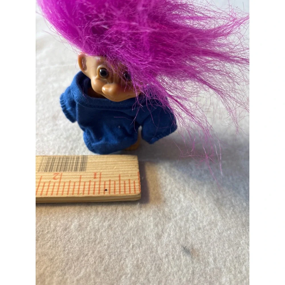 Russ Troll Doll Purple Hair Blue Shirt Vintage Collectible Toy